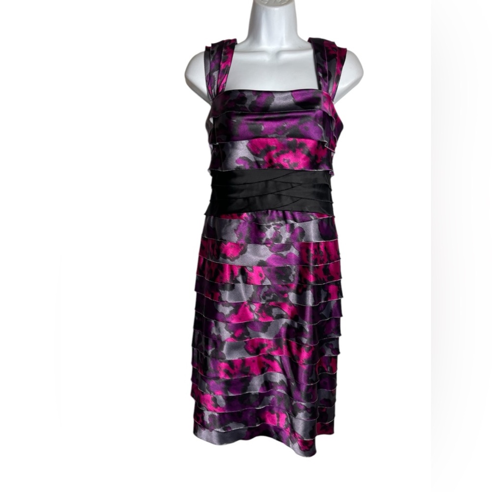 Jones New York dress size 6 stunning bright fuschia pink & black multi dress🩷🖤💜